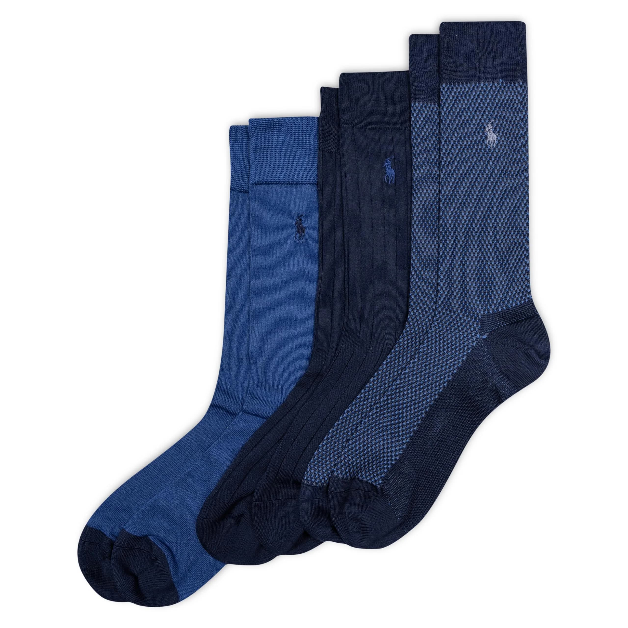 POLO RALPH LAUREN Mens Birdseye Dress Crew Socks 6-12.5 US Navy | Signature Embroidered Pony & Reinforced Toe