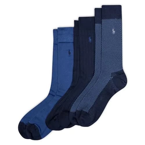 POLO RALPH LAUREN Mens Birdseye Dress Crew Socks 6-12.5 US Navy | Signature Embroidered Pony & Reinforced Toe thumbnail 1
