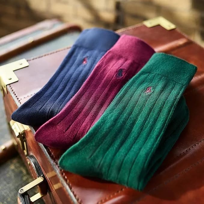 POLO RALPH LAUREN Mens Birdseye Dress Crew Socks 6-12.5 US Navy | Signature Embroidered Pony & Reinforced Toe thumbnail 2