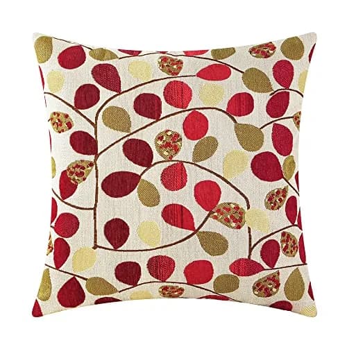 CaliTime Fall Decorative Throw Pillow Covers 18 x 18 Inches | Luxurious Leaf Design, Ecru Red, Heavy & Thick Fabric thumbnail 1