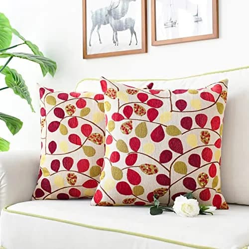 CaliTime Fall Decorative Throw Pillow Covers 18 x 18 Inches | Luxurious Leaf Design, Ecru Red, Heavy & Thick Fabric thumbnail 5