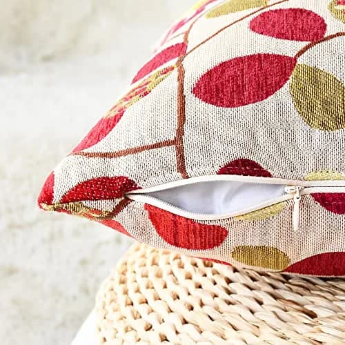 CaliTime Fall Decorative Throw Pillow Covers 18 x 18 Inches | Luxurious Leaf Design, Ecru Red, Heavy & Thick Fabric thumbnail 7