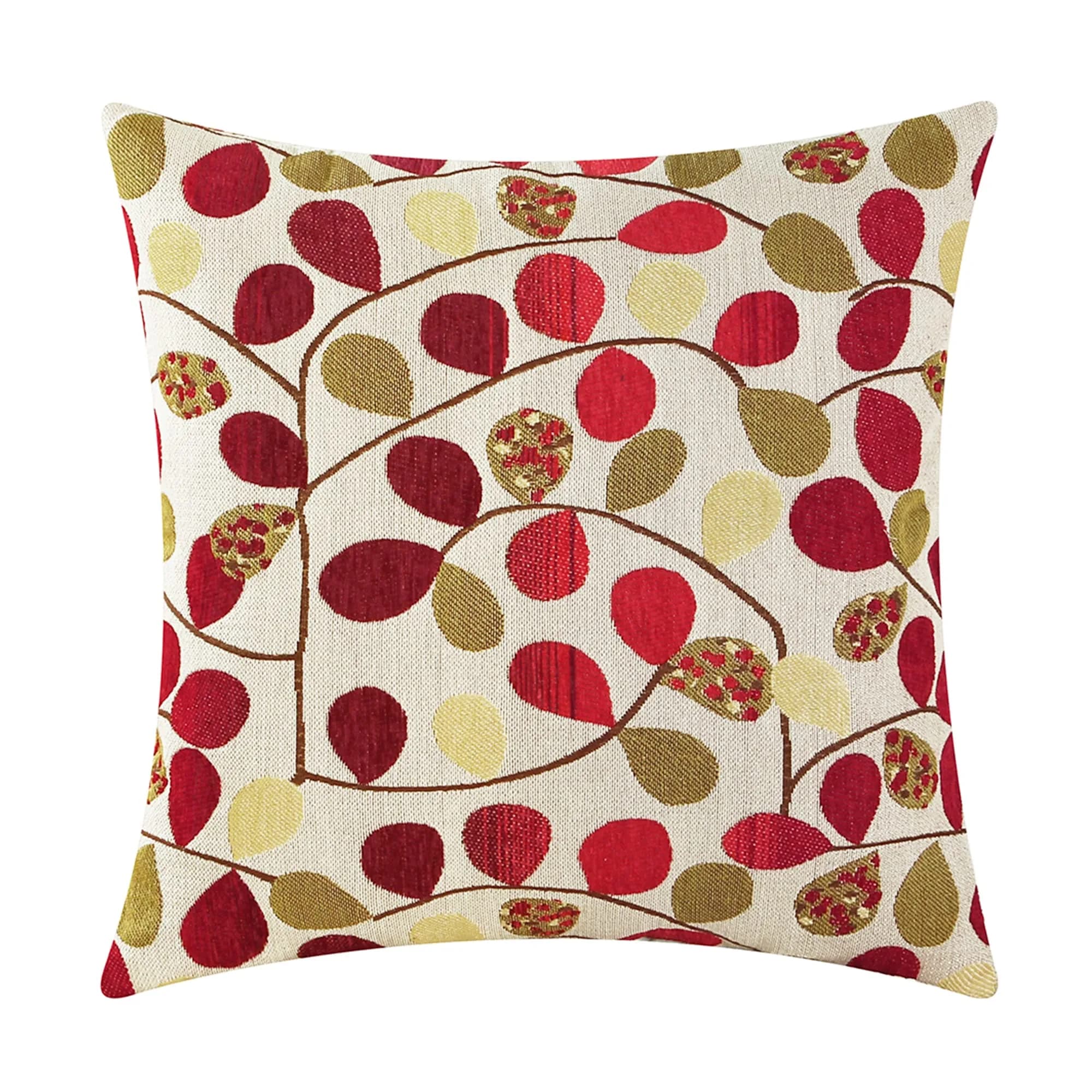 CaliTime Fall Decorative Throw Pillow Covers 18 x 18 Inches | Luxurious Leaf Design, Ecru Red, Heavy & Thick Fabric - main product image