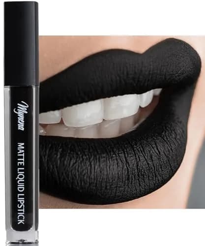 Mynena Jet Black Long Lasting Waterproof Matte Liquid Lipstick - Linda | Vegan, Transfer-Resistant, 0.22 Fl Oz thumbnail 1