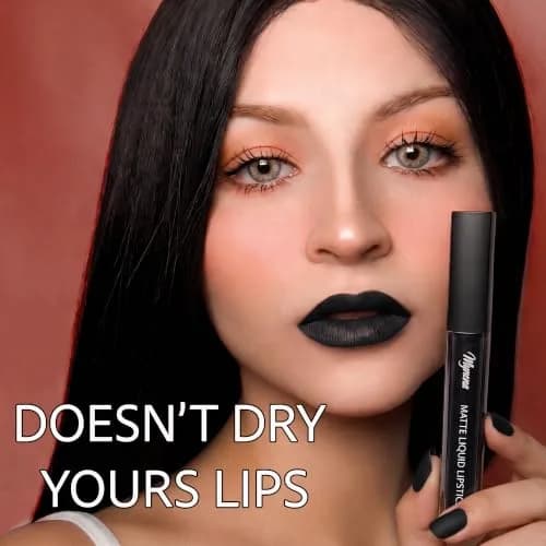Mynena Jet Black Long Lasting Waterproof Matte Liquid Lipstick - Linda | Vegan, Transfer-Resistant, 0.22 Fl Oz thumbnail 2