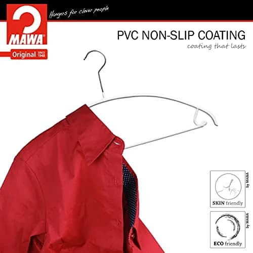MAWA Non Slip Metal Clothing Hanger, Model 42-U, Set of 2 | Space-Saving, Anti-Slip Support for Clothes thumbnail 2