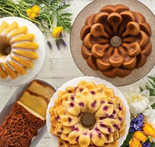 Nordic Ware Lotus Bundt Pan Gold 5 Cup | Intricate Cake Detail & Even Browning thumbnail 7