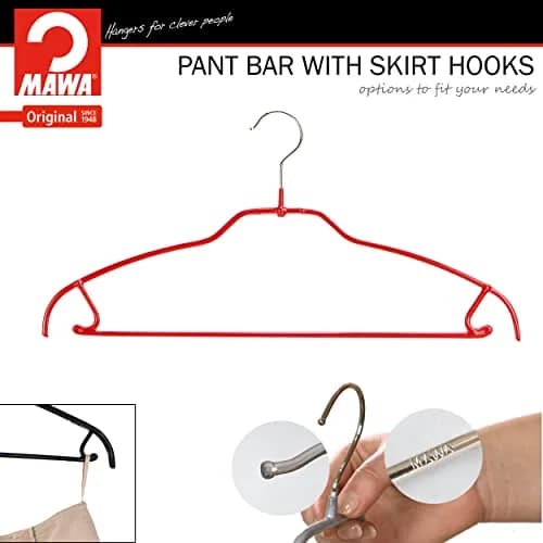 MAWA Silhouette Ultra-Thin Series Non-Slip Space Saving Shirt Hanger with Pant Bar & Skirt Hooks, Pack of 2, Red | Germany Quality thumbnail 5
