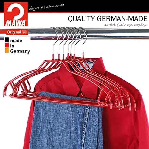 MAWA Silhouette Ultra-Thin Series Non-Slip Space Saving Shirt Hanger with Pant Bar & Skirt Hooks, Pack of 2, Red | Germany Quality thumbnail 6