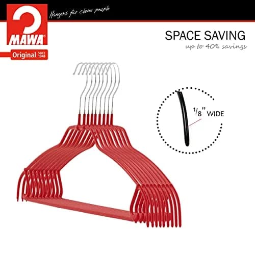 MAWA Silhouette Ultra-Thin Series Non-Slip Space Saving Shirt Hanger with Pant Bar & Skirt Hooks, Pack of 2, Red | Germany Quality thumbnail 7