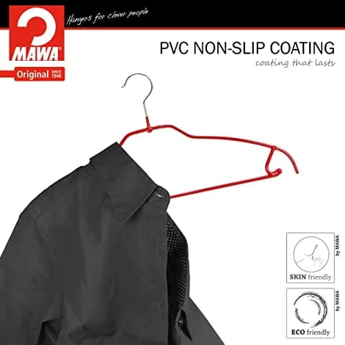 MAWA Silhouette Ultra-Thin Series Non-Slip Space Saving Shirt Hanger with Pant Bar & Skirt Hooks, Pack of 2, Red | Germany Quality thumbnail 2