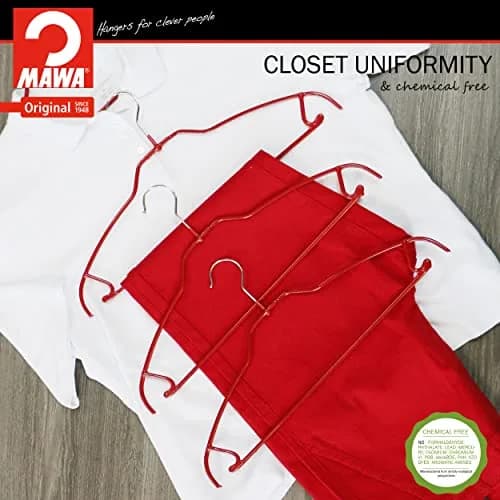 MAWA Silhouette Ultra-Thin Series Non-Slip Space Saving Shirt Hanger with Pant Bar & Skirt Hooks, Pack of 2, Red | Germany Quality thumbnail 3