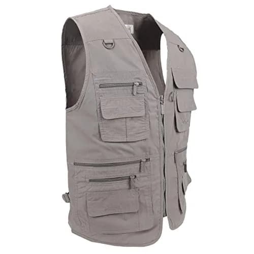 LUSI MADAM Men's Poplin Outdoors Travel Sports Multi-Pockets Work Fishing Vest 3X-Large Coffee | Utility & Comfort thumbnail 3