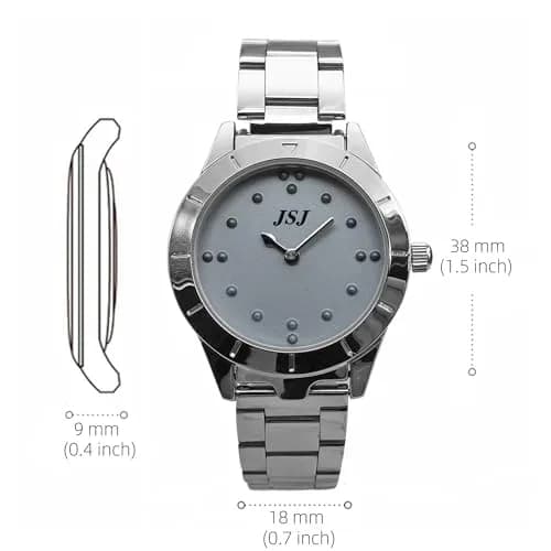 VISIONU Tactile Braille Watch for Men, 38mm Case with Silver Metal Band | Analog Display thumbnail 2