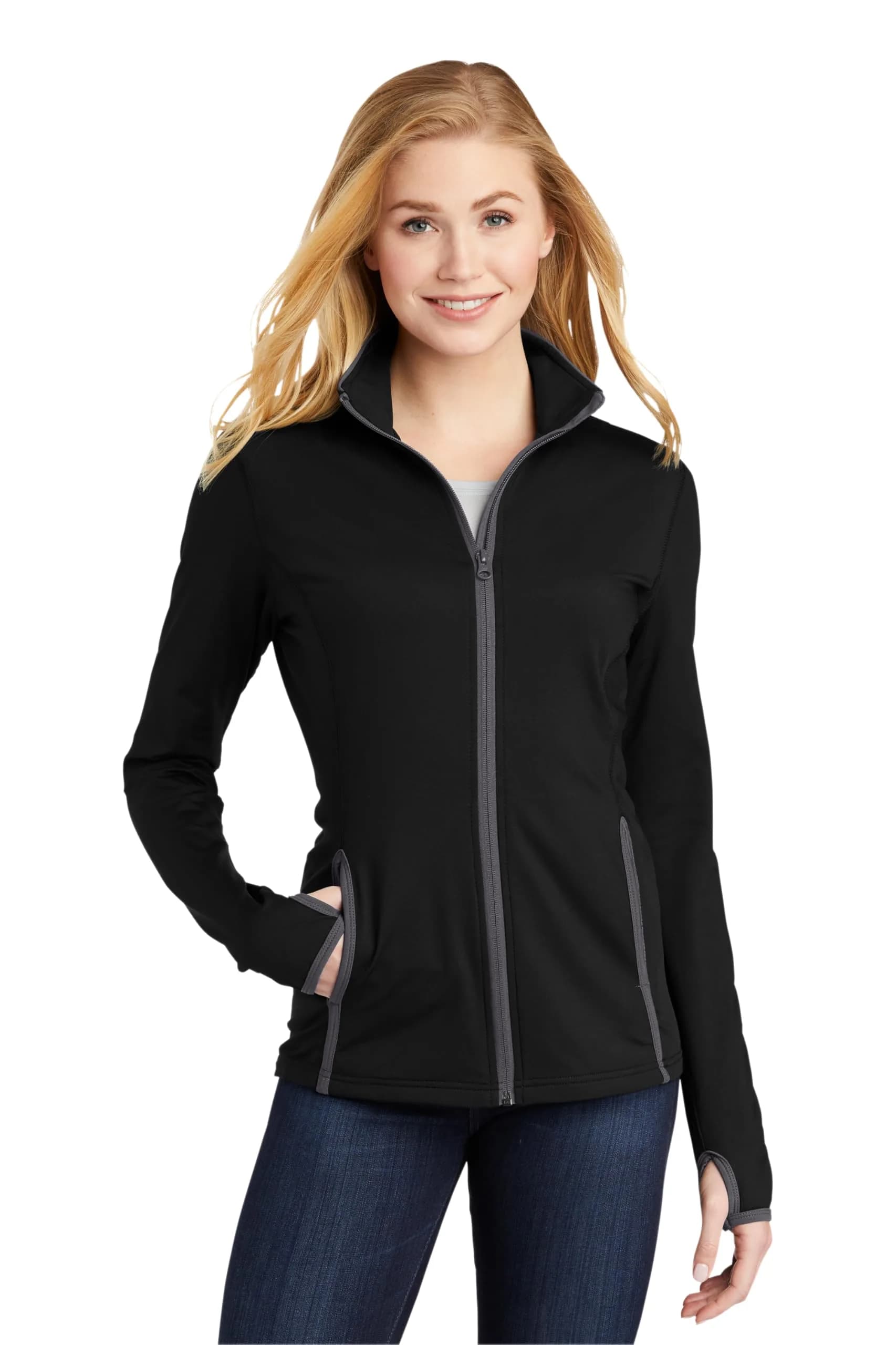SPORT-TEK Women's Sport-Wick Stretch Contrast Full Zip Jacket | Moisture-Wicking, Lightweight, Durable (70-120 chars)