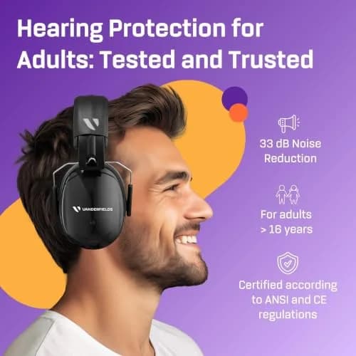 Vanderfields Noise Reduction Earmuffs 33 dB NRR | ANSI CE Certified Sound Blocking Headphones for Adults & Teens thumbnail 2