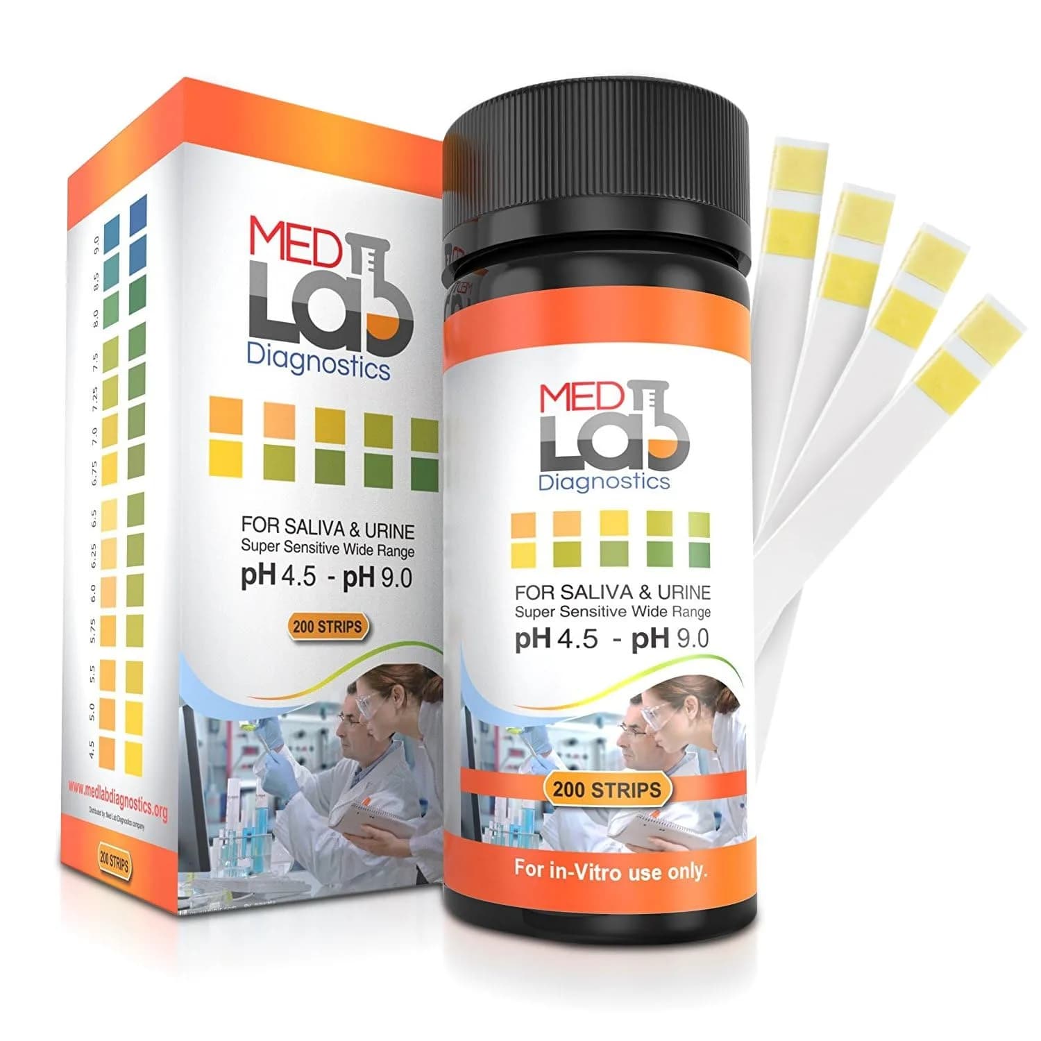 Med Lab Diagnostics 200 pH Test Strips 4.5–9.0 for Urine and Saliva Body pH Testing | Accurate Home Health Monitoring