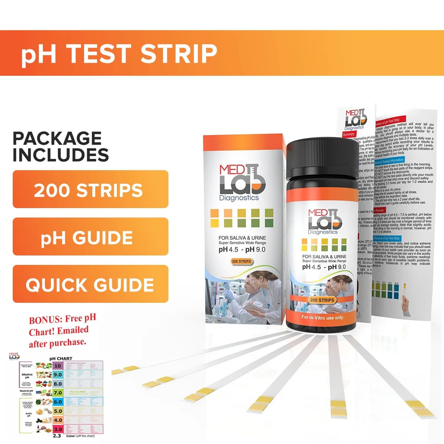 Med Lab Diagnostics 200 pH Test Strips 4.5–9.0 for Urine and Saliva Body pH Testing | Accurate Home Health Monitoring - view 4