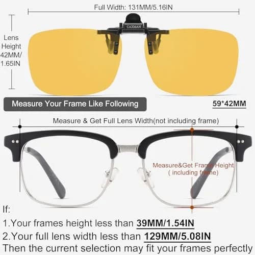 CAXMAN HD Night Vision Polarized Clip-on Flip Up Sunglasses 59x42mm | Lightweight Night Driving Yellow Lens thumbnail 4