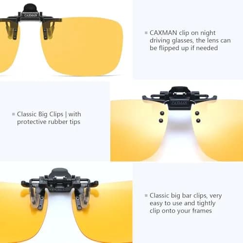 CAXMAN HD Night Vision Polarized Clip-on Flip Up Sunglasses 59x42mm | Lightweight Night Driving Yellow Lens thumbnail 3
