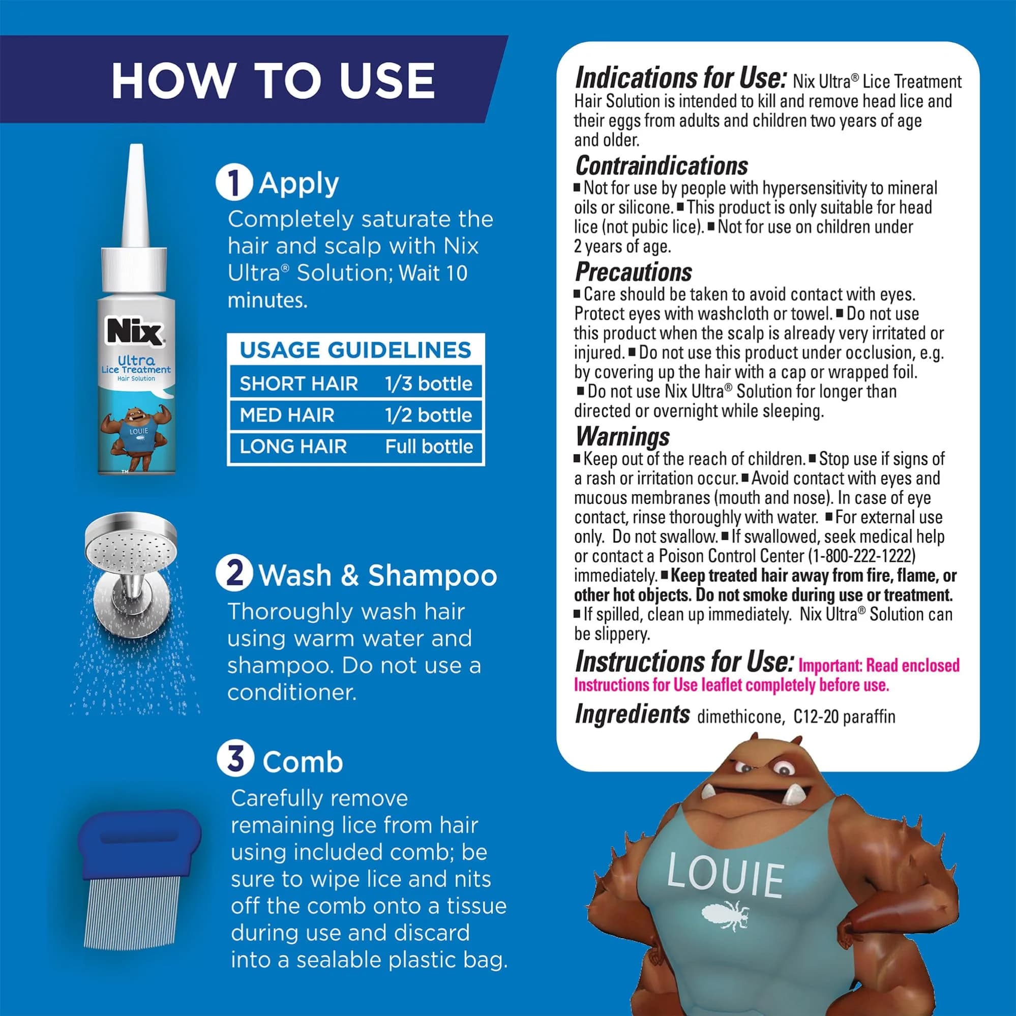 Nix Ultra Lice Treatment Kit with Home Defense Spray & Comb | 3.4 fl oz (100 ml) Hair Solution, 5 fl oz (148 ml) Home Spray - view 6