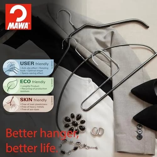 MAWA Reverse Hook Trouser Hanger Set of 10 | Space-Saving, Non-Slip, German Steel thumbnail 2