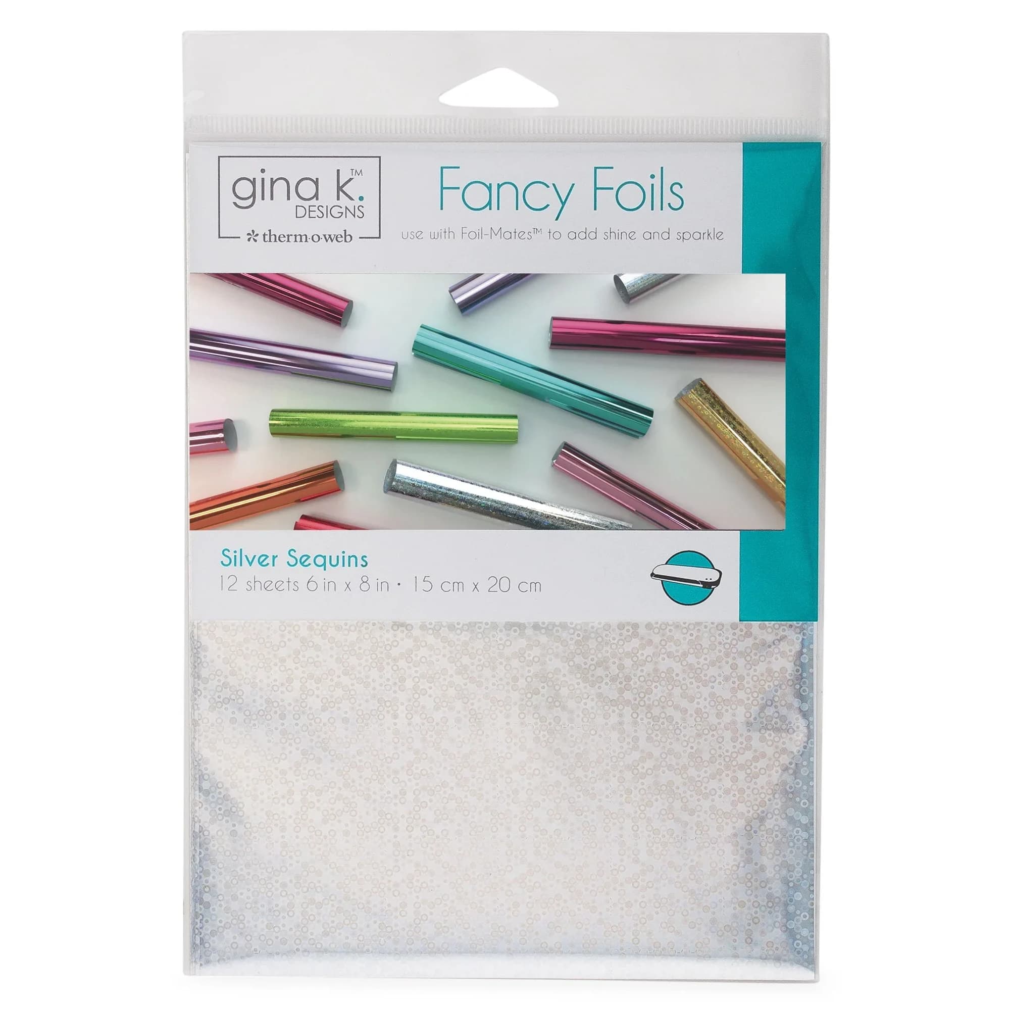 Gina K Designs Fancy Foils Silver Sequins 6" x 8" Sheets (12 Count) | Toner-Reactive & Textile Foil for Instant Shine