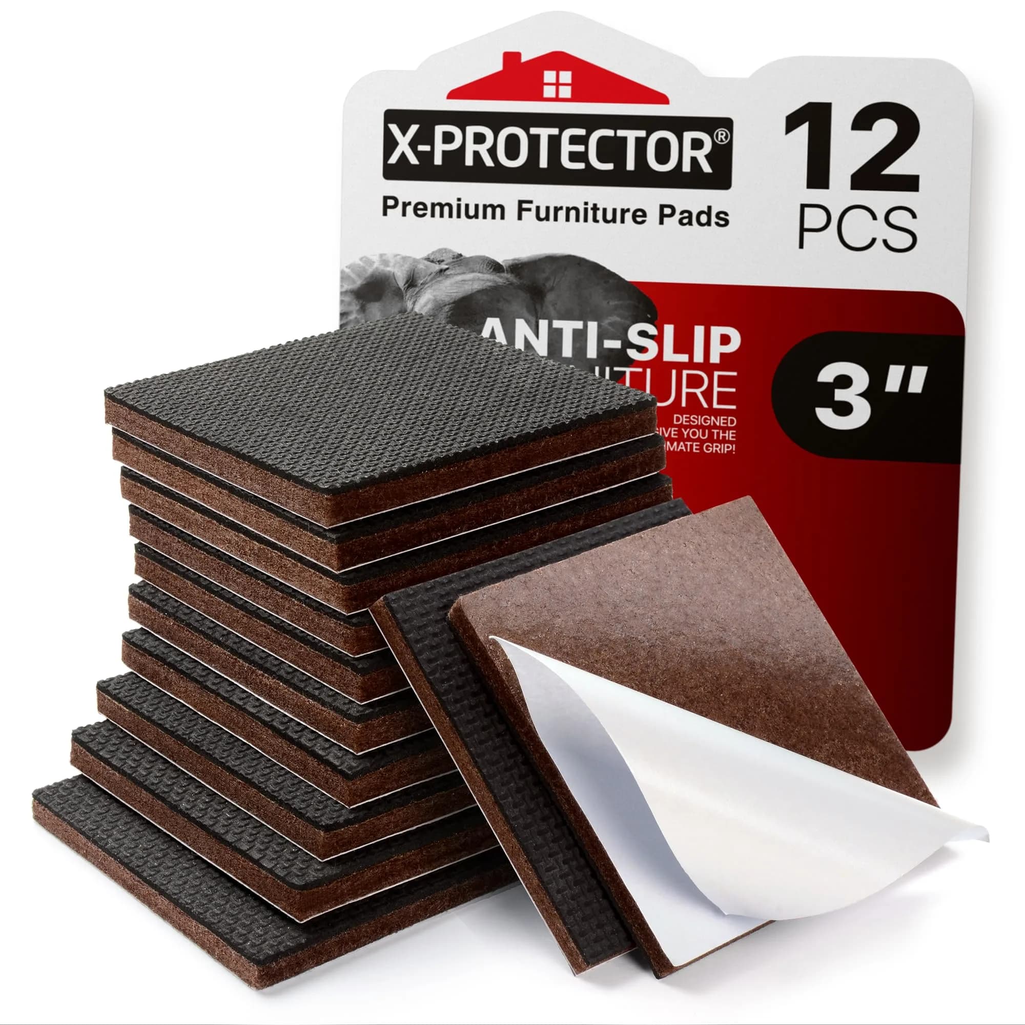 X-Protector Non Slip Furniture Pads – 12 Premium Grippers 7.6cm (3") | Protects Floors from Scratches & Sliding - main product image