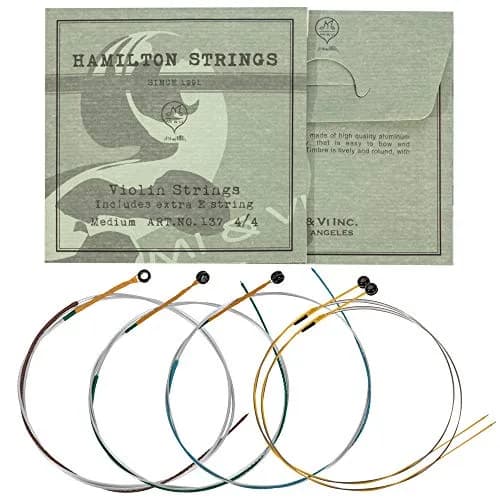 MI&VI Hamilton Violin Strings Universal Full Set 4/4 Scale (G-D-A-E) with Extra E-String | Germany Steel | Ball-End | Medium Tension thumbnail 2