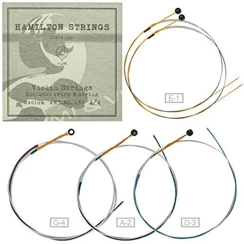 MI&VI Hamilton Violin Strings Universal Full Set 4/4 Scale (G-D-A-E) with Extra E-String | Germany Steel | Ball-End | Medium Tension thumbnail 3