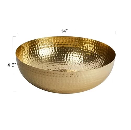 Creative Co-Op Hammered Metal Bowl, Gold Finish, 35.5cm (14 inch) | Decorative Home Accent thumbnail 2