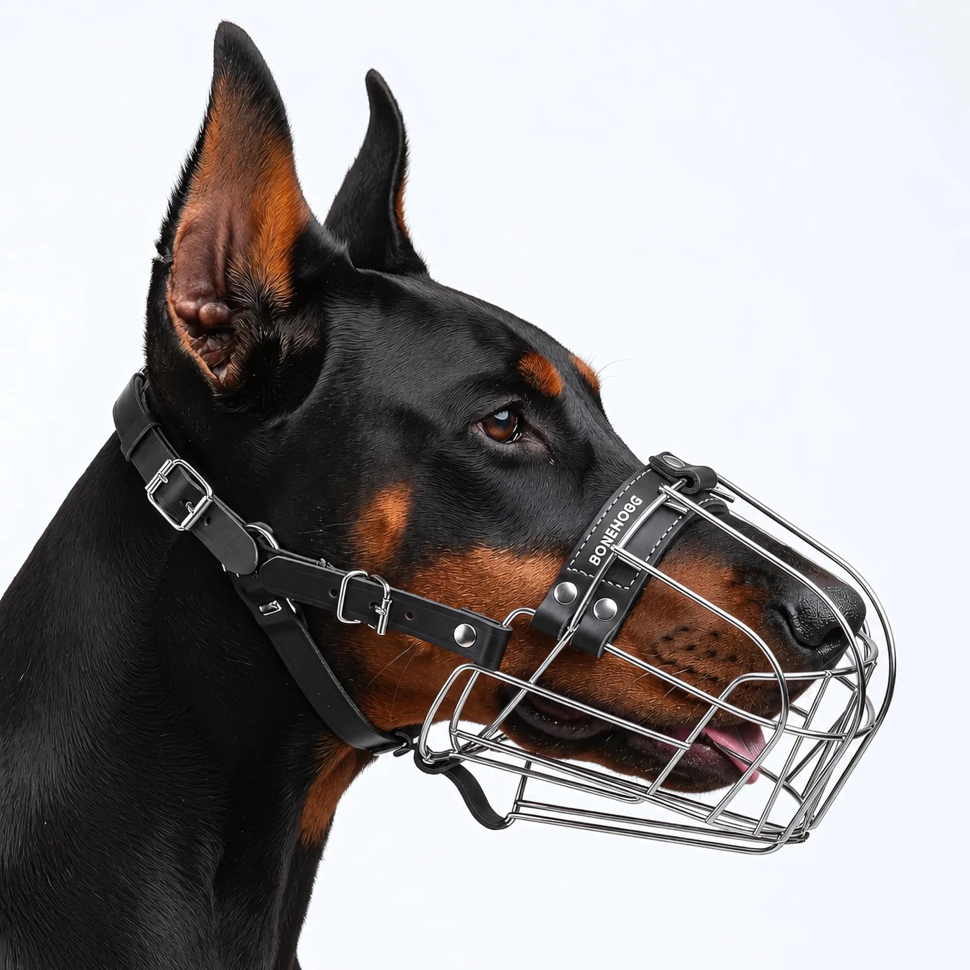 BRONZEDOG Wire Basket Dog Muzzle for Large Dogs | Adjustable Leather & Steel Snout Fit — Stainless Steel