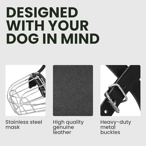 BRONZEDOG Wire Basket Dog Muzzle for Large Dogs | Adjustable Leather & Steel Snout Fit thumbnail 5