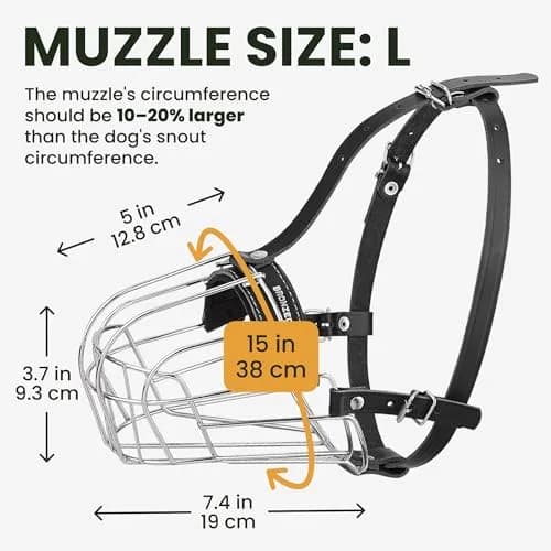 BRONZEDOG Wire Basket Dog Muzzle for Large Dogs | Adjustable Leather & Steel Snout Fit thumbnail 3