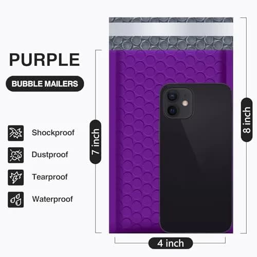 UCGOU Purple Bubble Mailers 50 Pack 10.16cm x 20.32cm (4"x8") | Opaque, Self-Seal, Padded Envelopes for Secure Shipping thumbnail 2