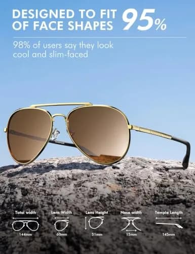 Luenx Aviator Polarized Sunglasses for Men & Women | 60mm (2.36 in) Lens Width, Brown/Gold Frame thumbnail 5