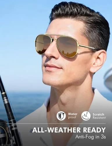 Luenx Aviator Polarized Sunglasses for Men & Women | 60mm (2.36 in) Lens Width, Brown/Gold Frame thumbnail 6
