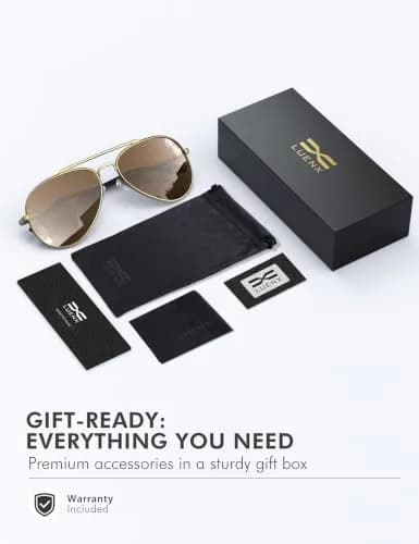 Luenx Aviator Polarized Sunglasses for Men & Women | 60mm (2.36 in) Lens Width, Brown/Gold Frame thumbnail 7