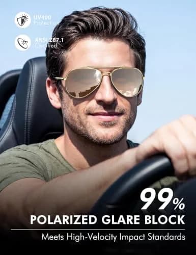 Luenx Aviator Polarized Sunglasses for Men & Women | 60mm (2.36 in) Lens Width, Brown/Gold Frame thumbnail 2