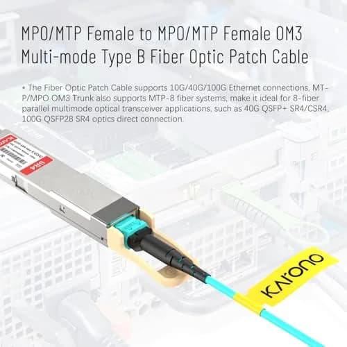 Karono 10 ft MPO/MTP to MPO Fiber Patch Cable OM3 LSZH | High-Speed 8F Multi-mode thumbnail 2