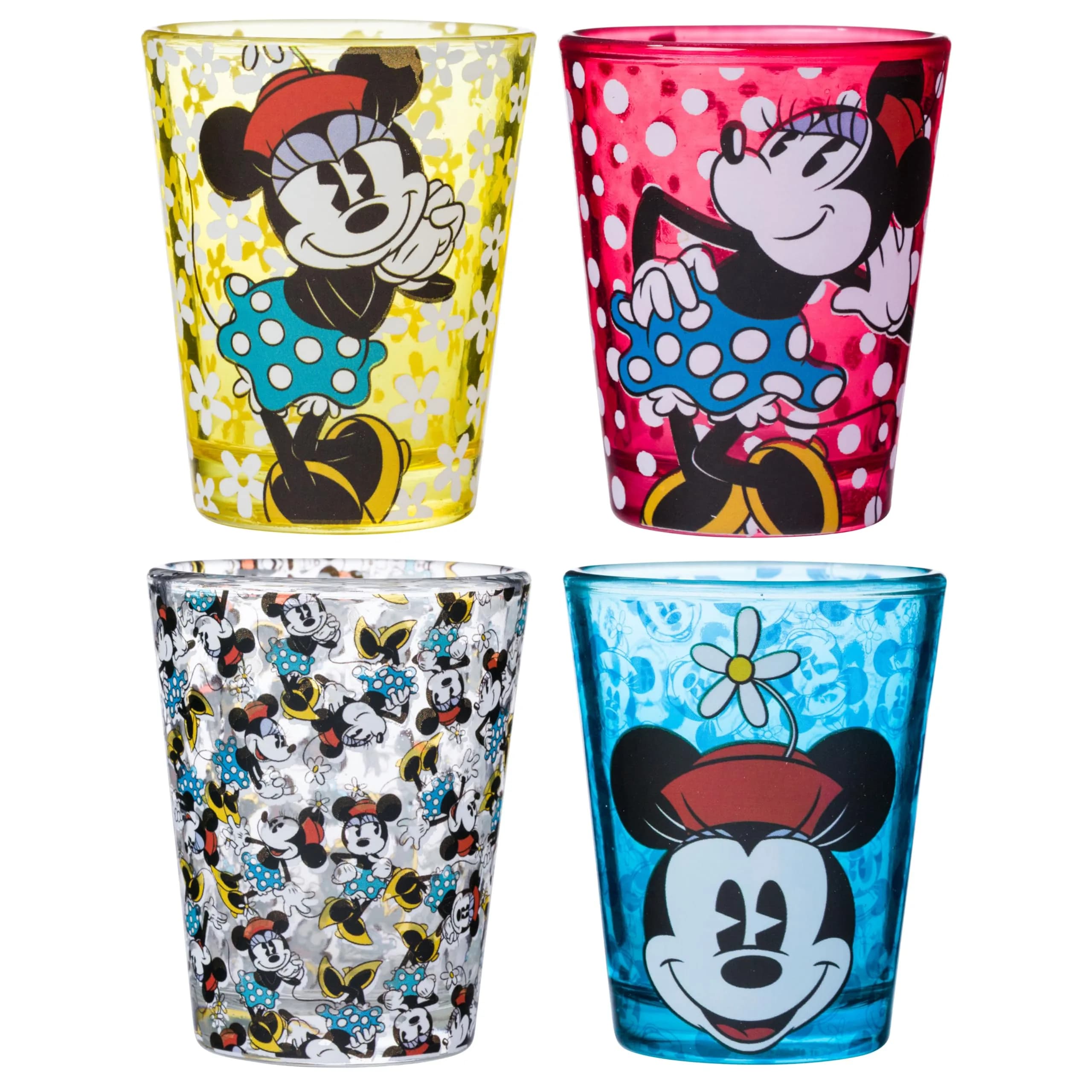 Silver Buffalo Disney Vintage Minnie Mouse Mini Glass Set 4 Count (1.5oz Each) | Officially Licensed Collectible Shot Glasses — Vintage Minnie Mouse