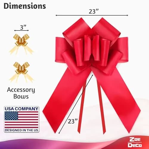 Zoe Deco Big Car Bow 23 Inch (58.42 cm) Red Giant Bow | Easy Assembly for Gifts & Cars thumbnail 3