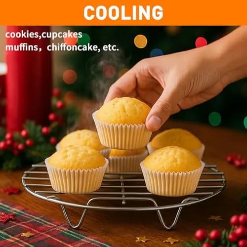 TamBee 2Pcs Stainless Steel Cooling Racks 7 & 8 Inch | Versatile Baking & Steaming thumbnail 2
