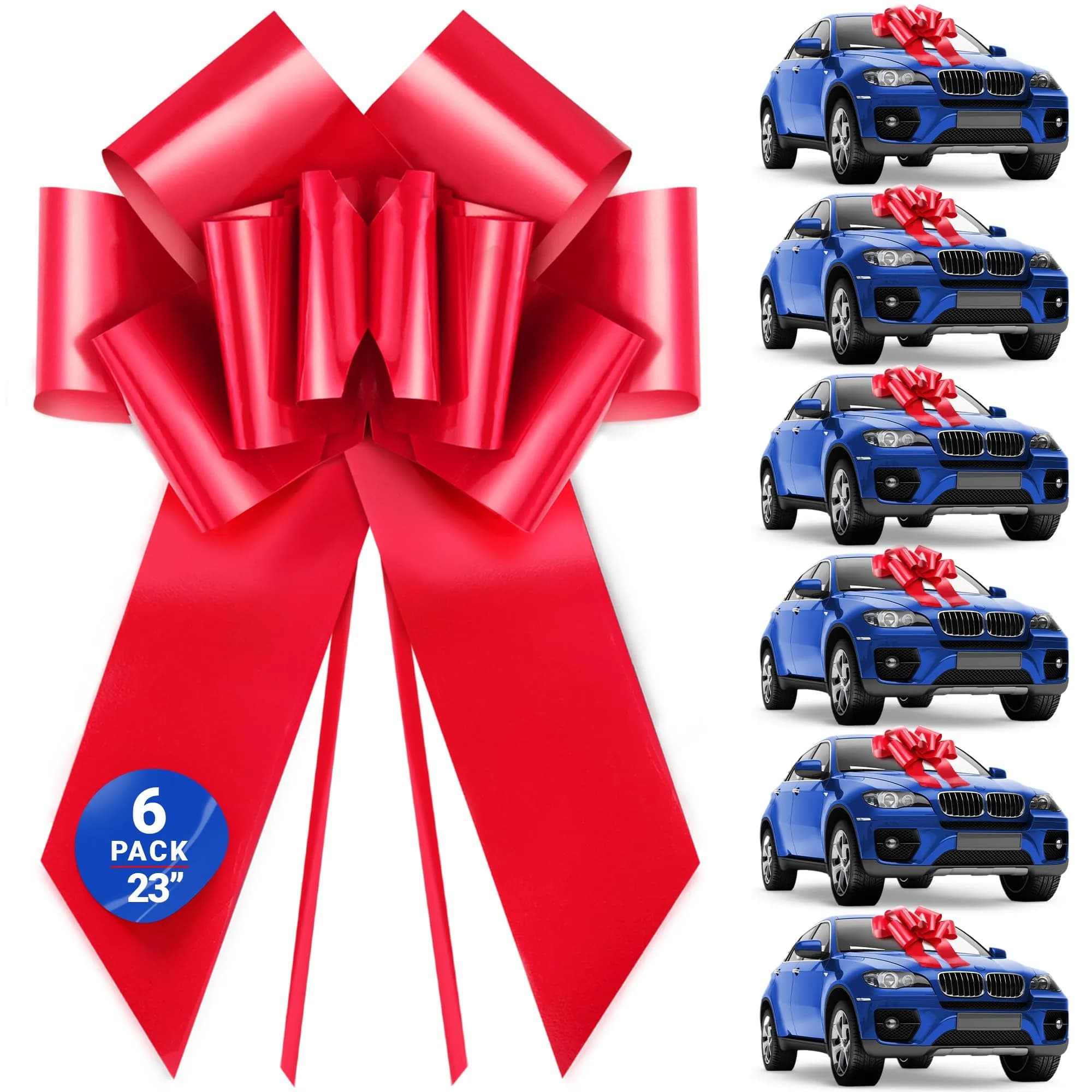 Zoe Deco Giant Red Car Bow 6-Pack | 55.88 cm (23 Inch) Butterfly Bows with Tails - main product image