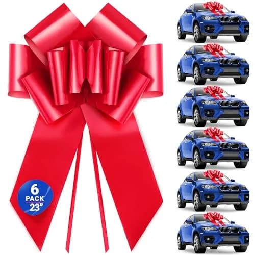 Zoe Deco Giant Red Car Bow 6-Pack | 55.88 cm (23 Inch) Butterfly Bows with Tails thumbnail 1