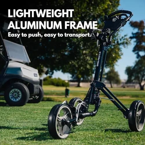Qwik-Fold 3-Wheel Golf Push Cart with Foot Brake | 1-Second Fold Aluminum Frame, Adjustable Handle, Umbrella Holder, Lightweight (Black/Red) thumbnail 3