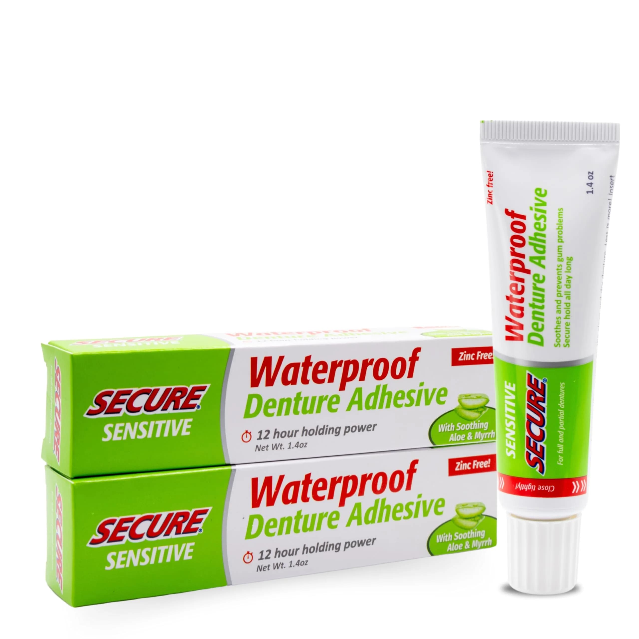 Secure Sensitive Denture Adhesive Cream - Zinc-Free, Waterproof Seal, 1.4 oz Tubes (2 Pack) - main product image