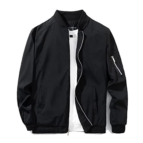 URBANFIND Men's Slim Fit Lightweight Sportswear Jacket Casual Bomber Jacket US M Black | Breathable, Stylish & Comfortable thumbnail 1