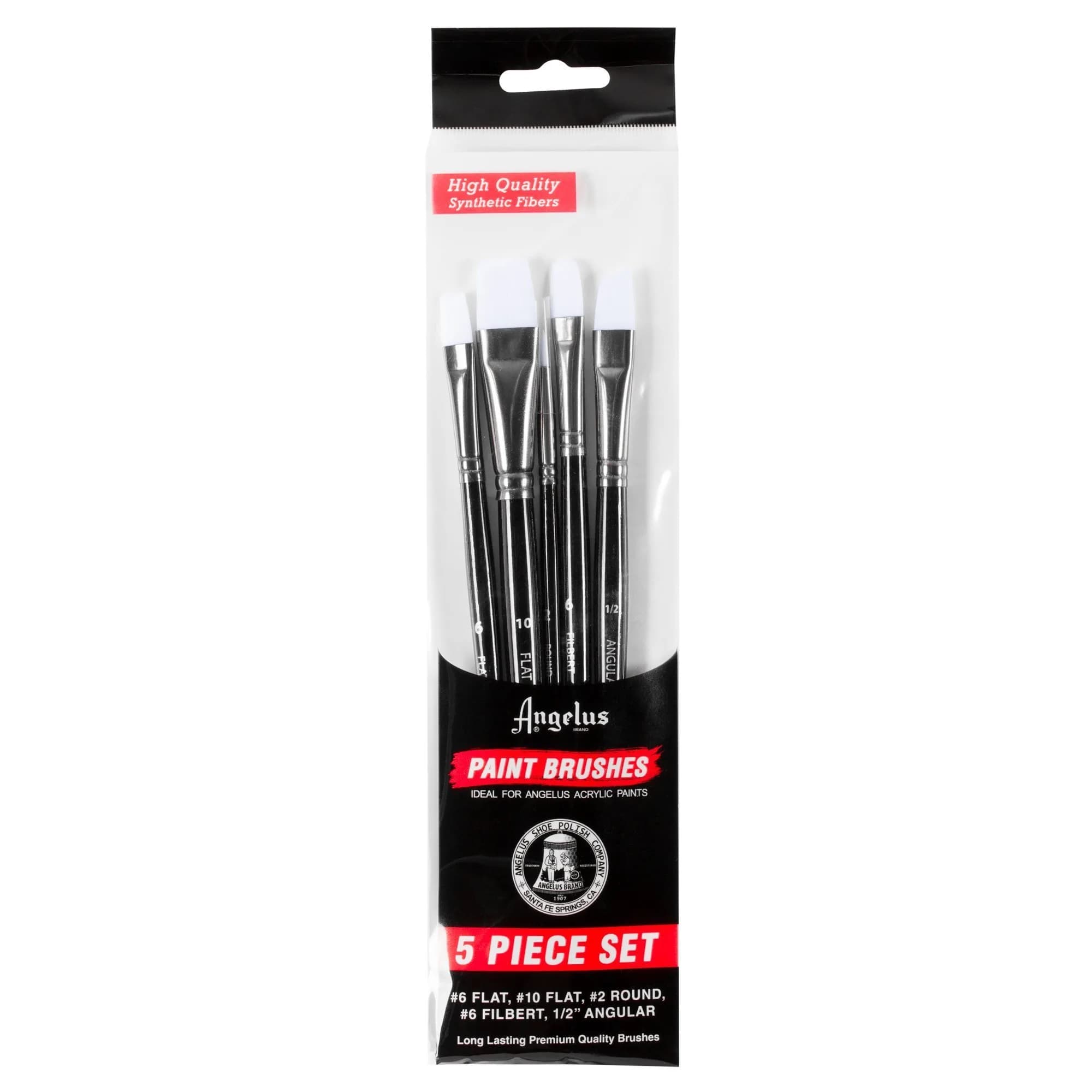 Angelus Paint Brush Set, 5 Piece | Synthetic Fibers for Smooth Strokes in India — Black