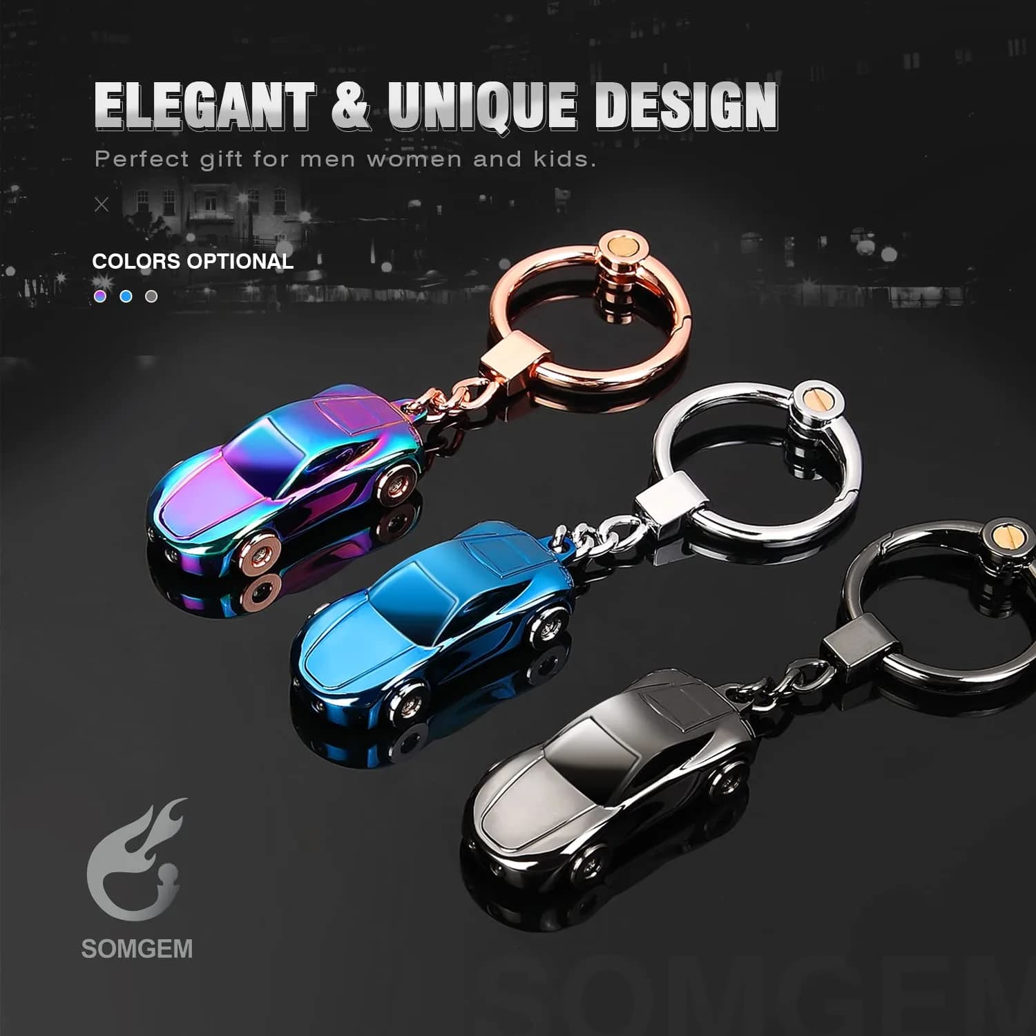 SOMGEM Car Keychain Flashlight Blue with LED Light | Zinc Alloy Detachable Key Ring - view 7